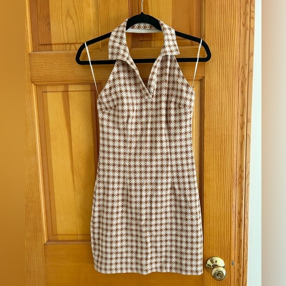 Anthropologie Dresses & Skirts - Sadie & Sage Rust Tan Houndstooth Plaid Halter Dress